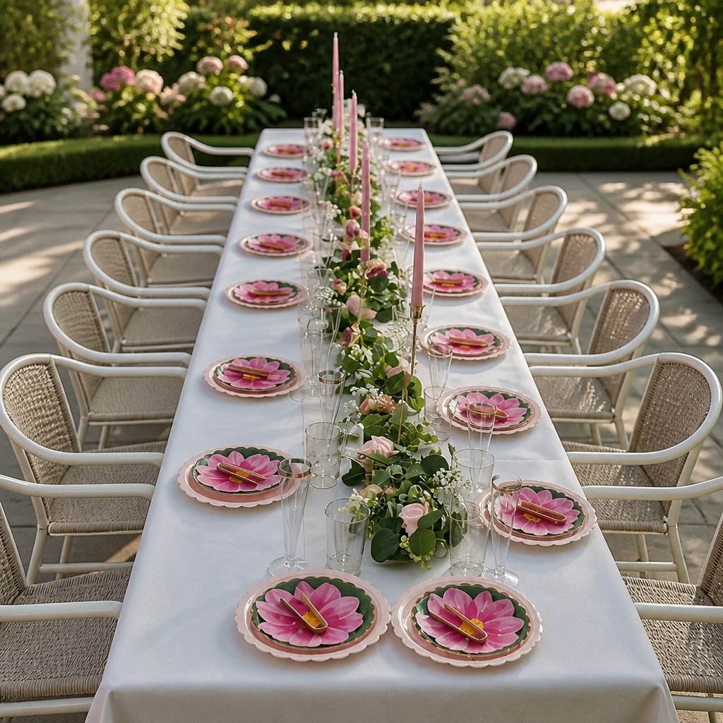 Mesa dulce familiar con decoración de jardín